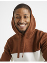 Celio Smeđe-bijeli muški pamučni sweatshirt s kapuljačom Celio Debiding