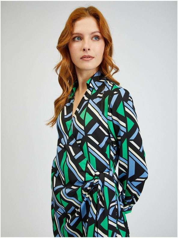 Orsay Zeleno-crna ženska haljina na preklop s uzorkom ORSAY