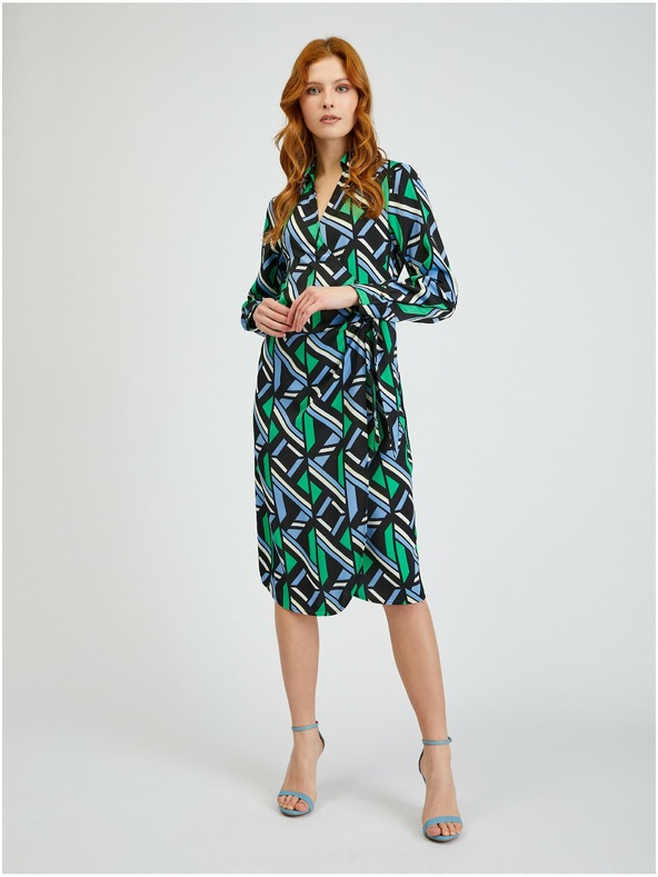 Orsay Zeleno-crna ženska haljina na preklop s uzorkom ORSAY