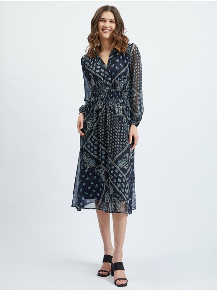 Orsay Tamnoplava ženska haljina srednje duljine s uzorkom ORSAY
