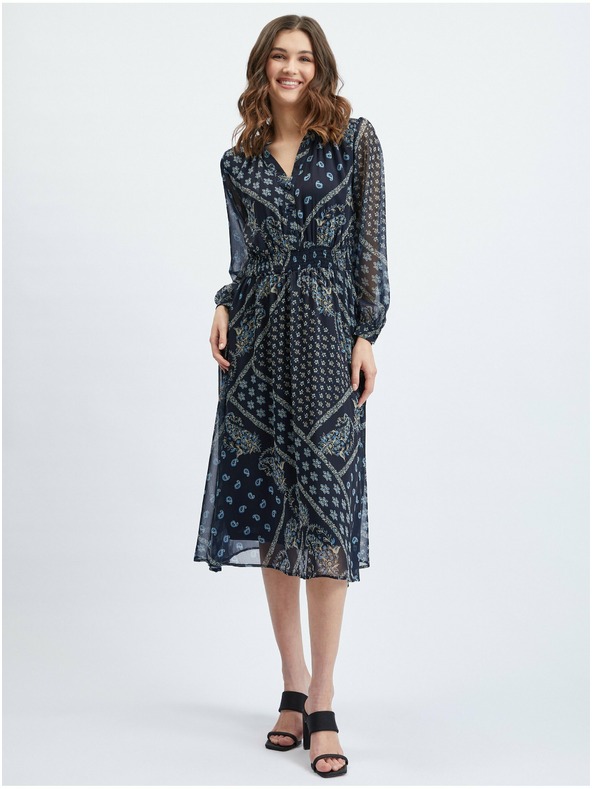 Orsay Tamnoplava ženska haljina srednje duljine s uzorkom ORSAY