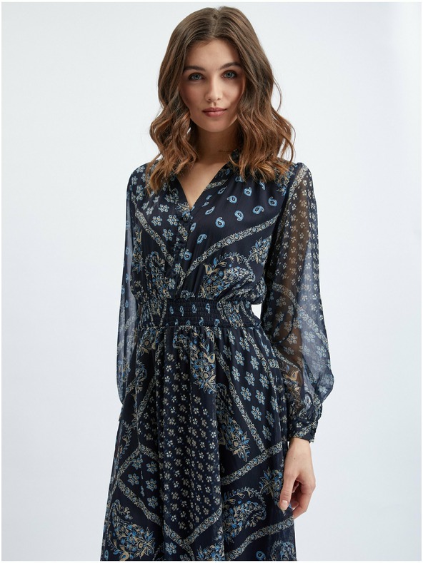 Orsay Tamnoplava ženska haljina srednje duljine s uzorkom ORSAY