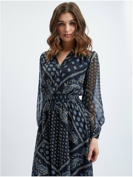 Orsay Tamnoplava ženska haljina srednje duljine s uzorkom ORSAY