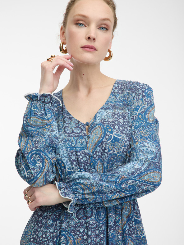 Orsay Plava ženska haljina srednje duljine s uzorkom ORSAY