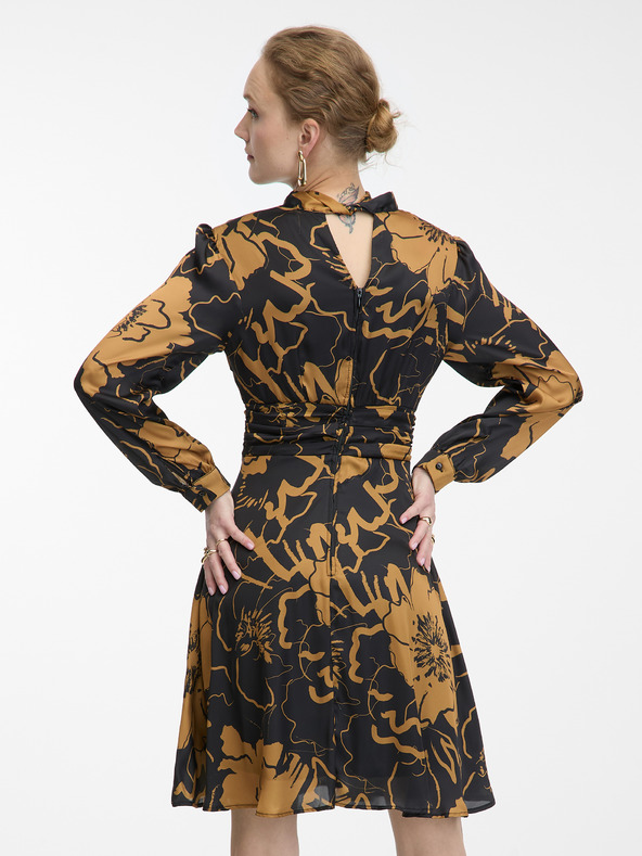 Orsay Smeđe-crna ženska satenska haljina cvjetnog uzorka ORSAY