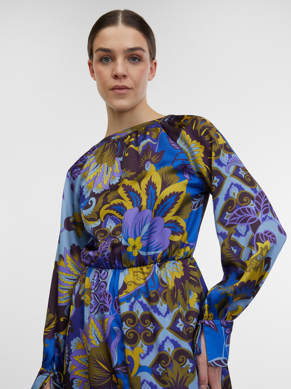 Orsay Plava ženska satenska midi haljina s uzorkom ORSAY