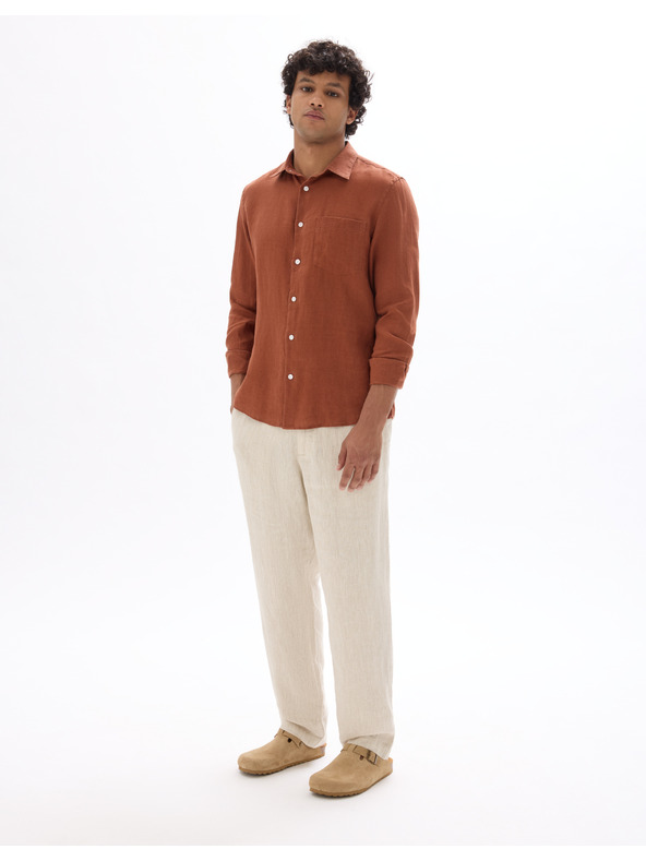 Celio Bež muške lanene hlače Celio Dolinus