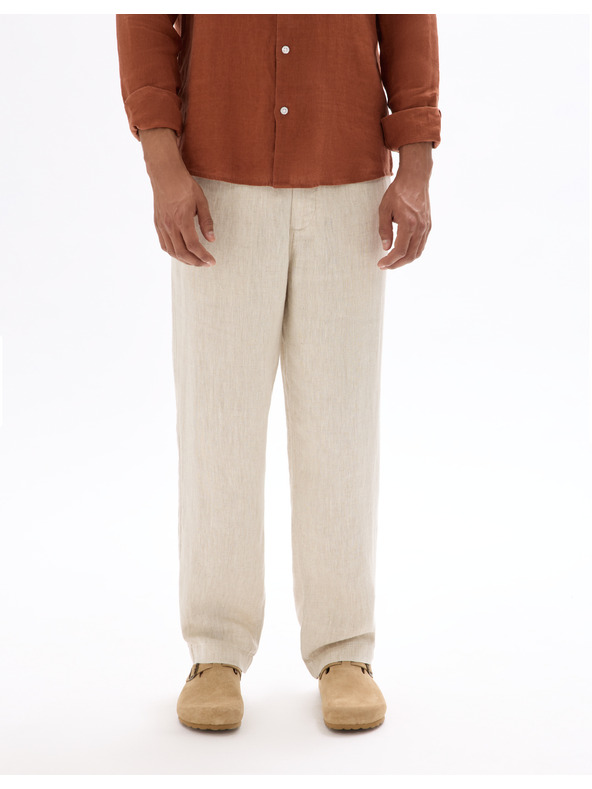 Celio Bež muške lanene hlače Celio Dolinus
