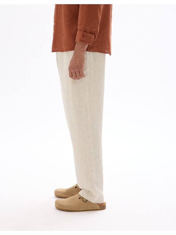 Celio Bež muške lanene hlače Celio Dolinus