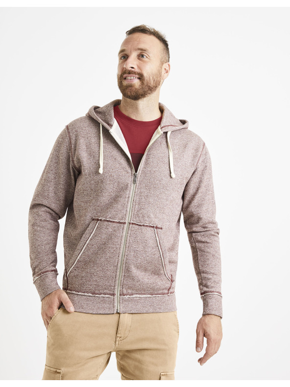 Celio Celio muška majica s kapuljačom od vinski crvenog flisa