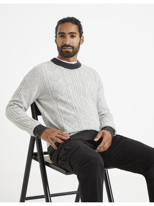 Celio Svijetlo sivi muški Celio pulover s uzorkom