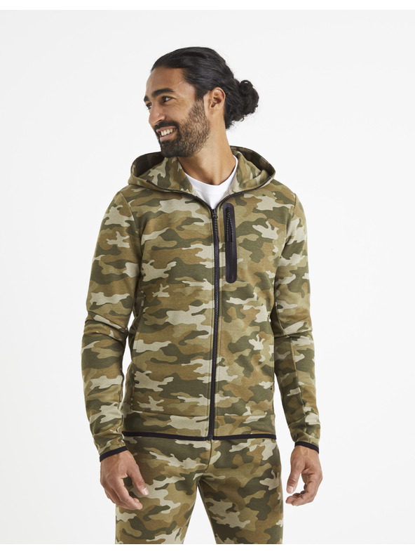 Celio Bež-zelena muška Celio Veyoke maskirna majica s kapuljačom