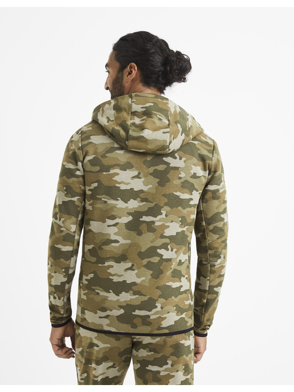 Celio Bež-zelena muška Celio Veyoke maskirna majica s kapuljačom
