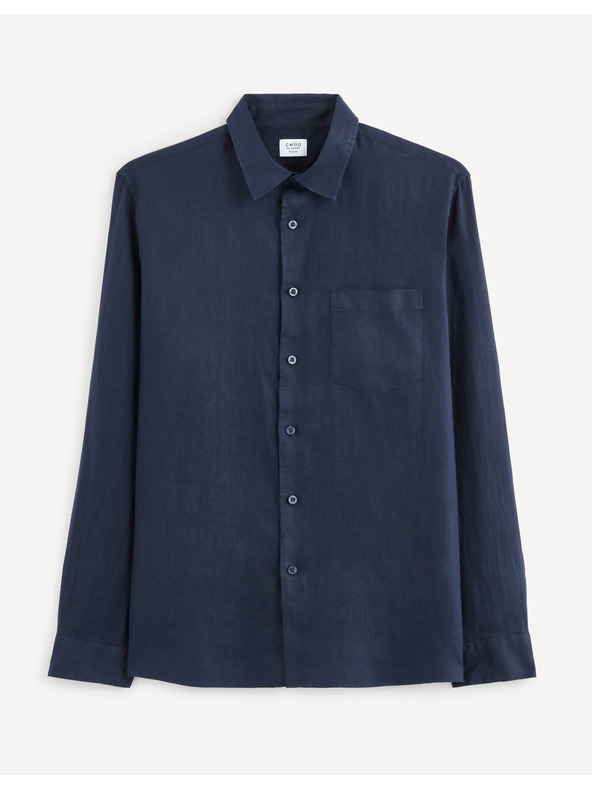 Celio Tamnoplava muška lanena košulja Celio Baflax
