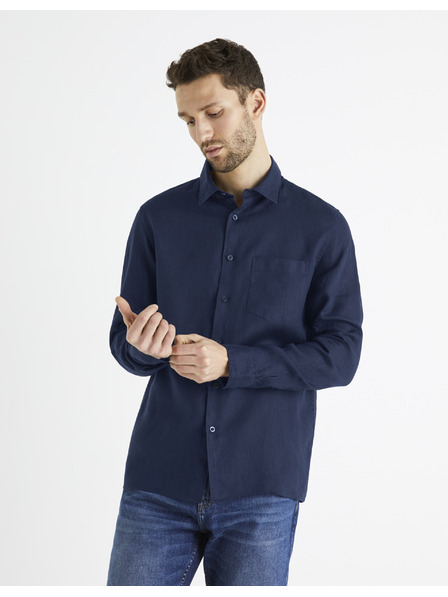 Celio Tamnoplava muška lanena košulja Celio Baflax