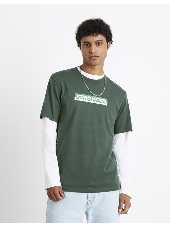 Celio Tamnozelena muška majica kratkih rukava Celio Cefasto