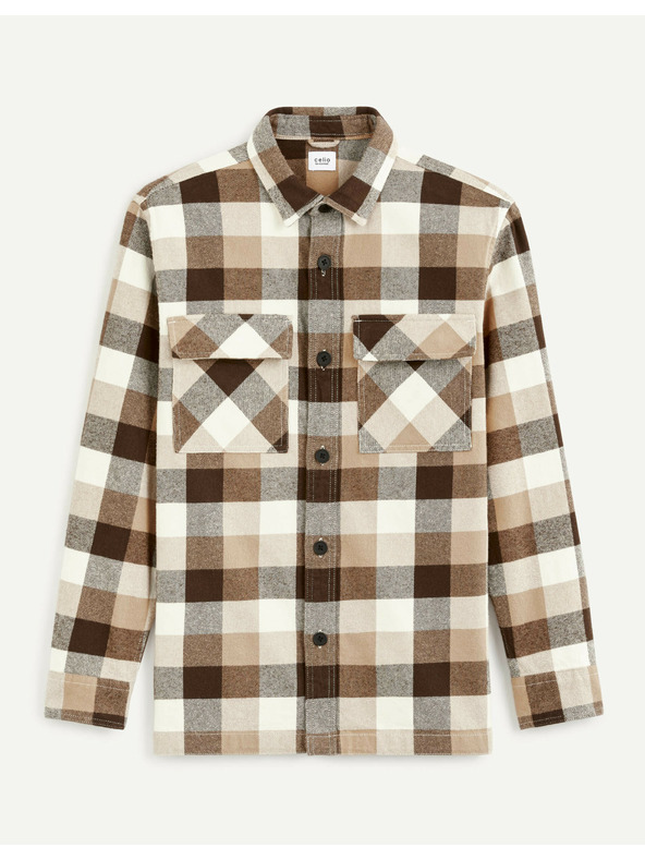 Celio Celio Caochecka smeđa karirana košulja za muškarce