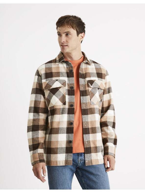 Celio Celio Caochecka smeđa karirana košulja za muškarce