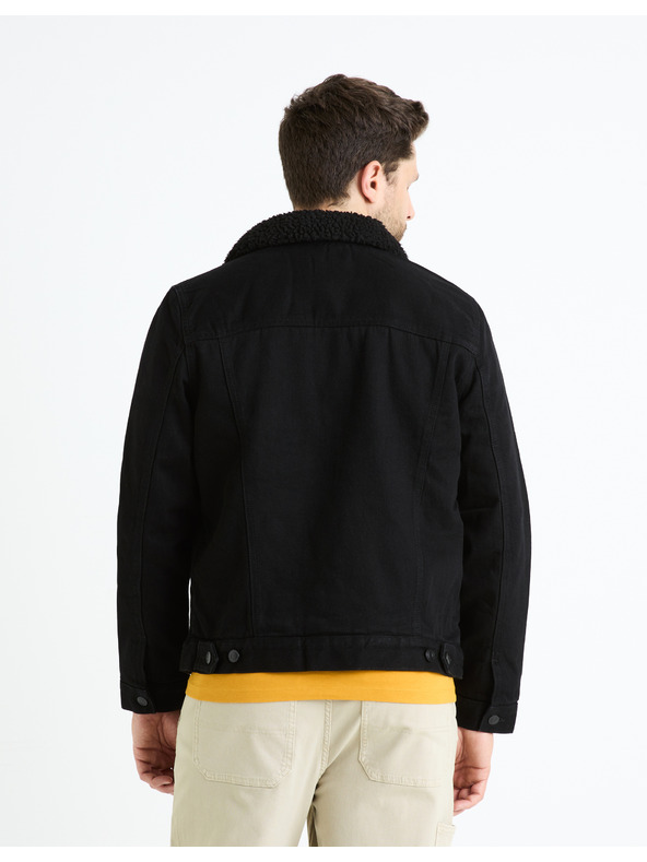 Celio Crna muška traper jakna s Celio Cudensherp krznom