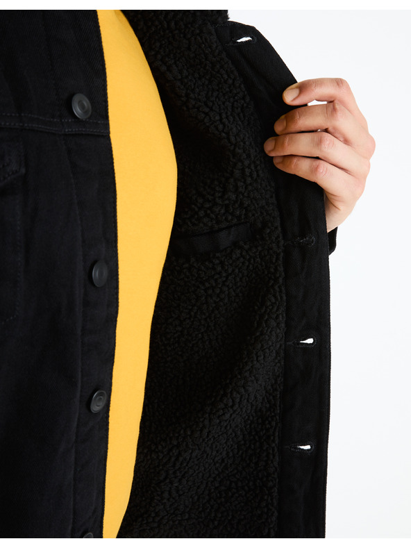 Celio Crna muška traper jakna s Celio Cudensherp krznom