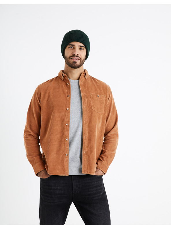 Celio Celio Carduroys smeđa muška košulja od samta