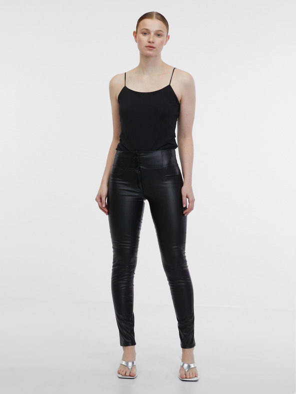 Orsay Crne ženske kožne hlače ORSAY