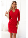 numoco Čipkasta haljina s dugim rukavima i dekolteom - crvena Numoco