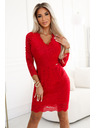 numoco Čipkasta haljina s dugim rukavima i dekolteom - crvena Numoco