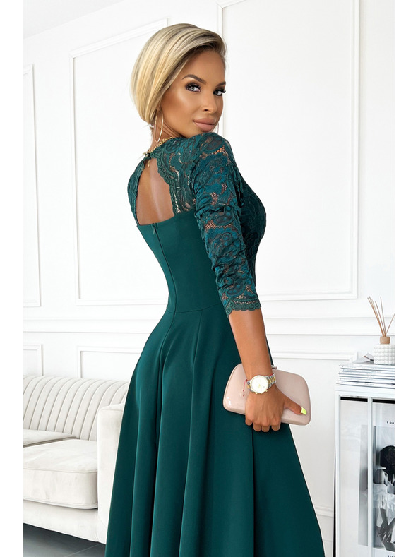 numoco Elegantna duga haljina s dekolteom od čipke - zelena Numoco AMBER