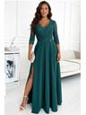 numoco Elegantna duga haljina s dekolteom od čipke - zelena Numoco AMBER