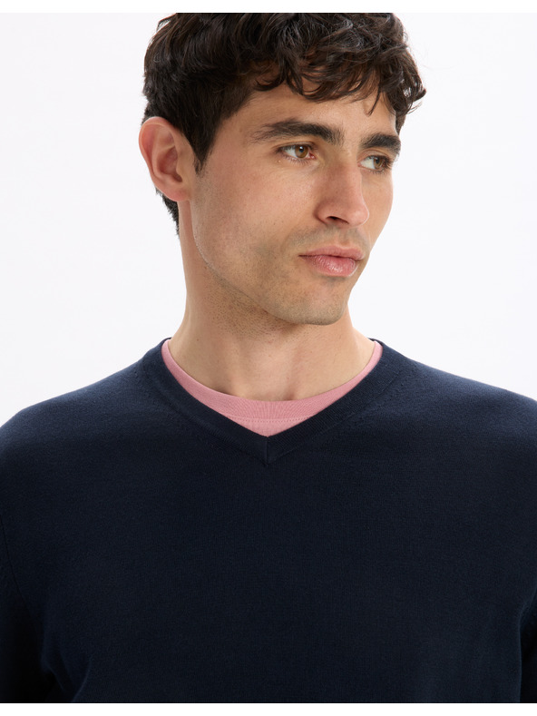 Celio Tamnoplavi muški basic džemper Celio Decotonv