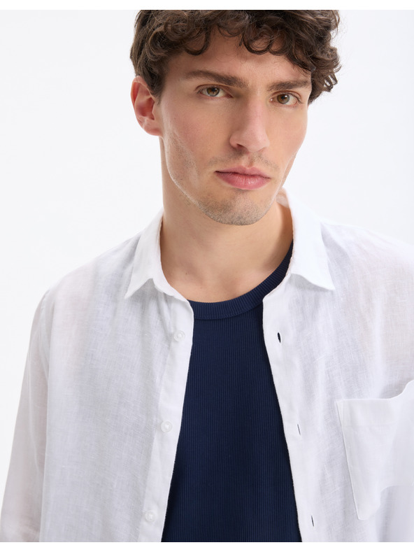 Celio Celio Daflix bijela muška lanena košulja