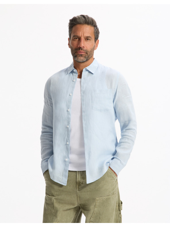 Celio Svijetloplava muška lanena košulja Celio Daflix
