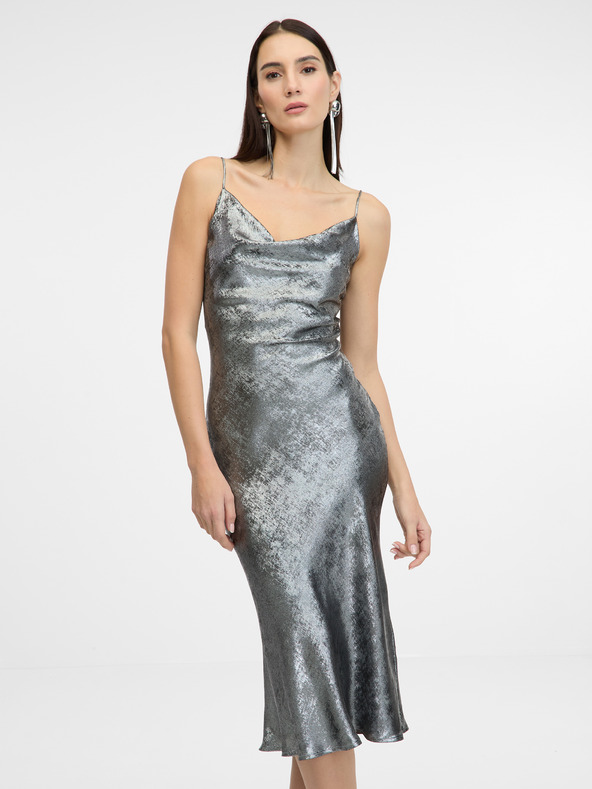 Orsay Srebrna ženska haljina na naramenice ORSAY