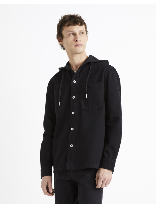 Celio Celio Dadenim crna traper košulja s kapuljačom za muškarce