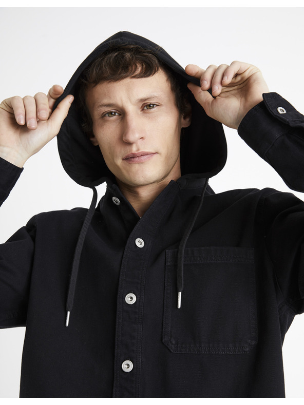 Celio Celio Dadenim crna traper košulja s kapuljačom za muškarce