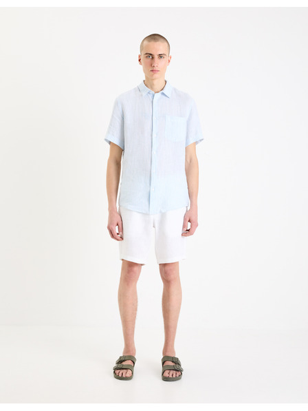 Celio Svijetloplava lanena košulja na pruge Celio Damarlin za muškarce