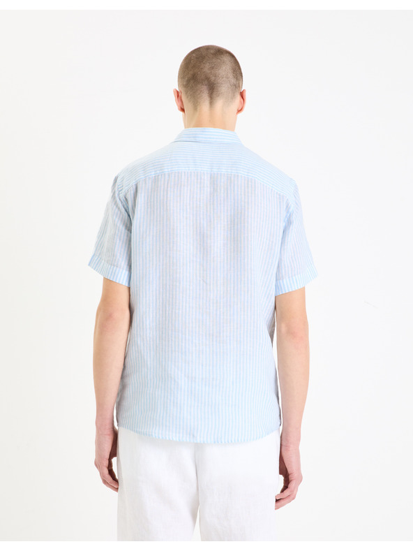 Celio Svijetloplava lanena košulja na pruge Celio Damarlin za muškarce