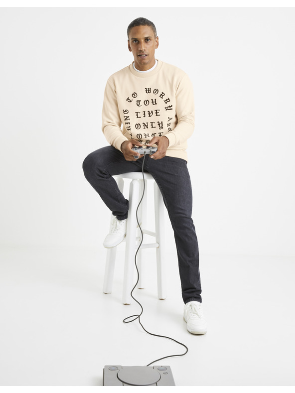 Celio Bež muški sweatshirt s Celio printom