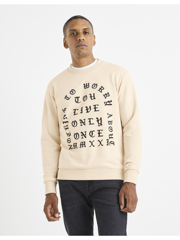 Celio Bež muški sweatshirt s Celio printom