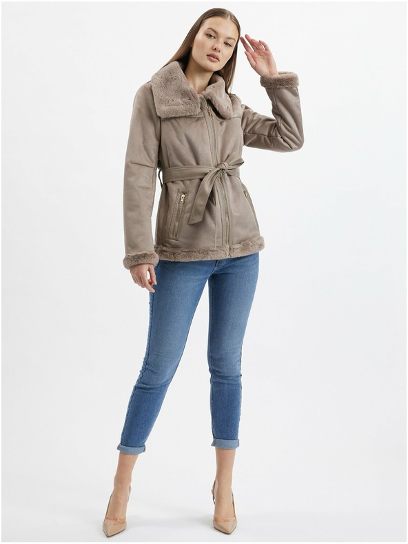 Orsay Smeđa ženska jakna od brušene kože ORSAY