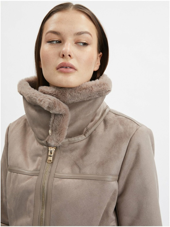 Orsay Smeđa ženska jakna od brušene kože ORSAY