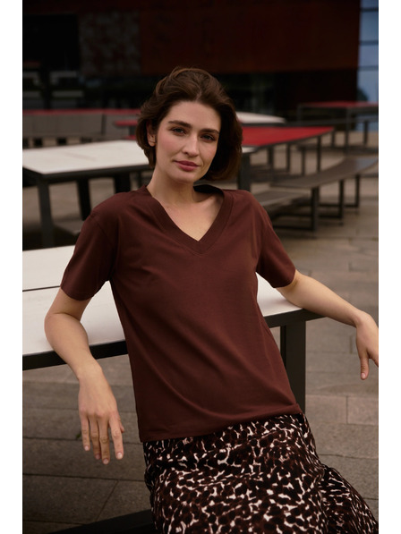 Moodo Smeđi top s V-izrezom Moodo