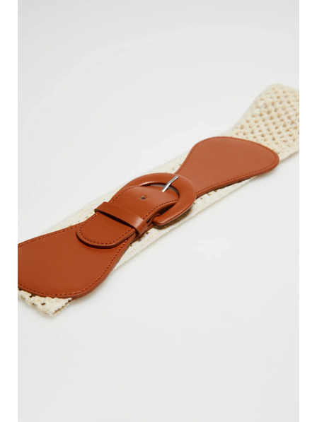 Moodo Beige Wide Belt with Buckle Moodo