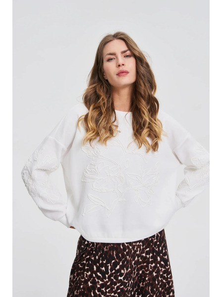 Moodo Blouse with Appliqué White Moodo