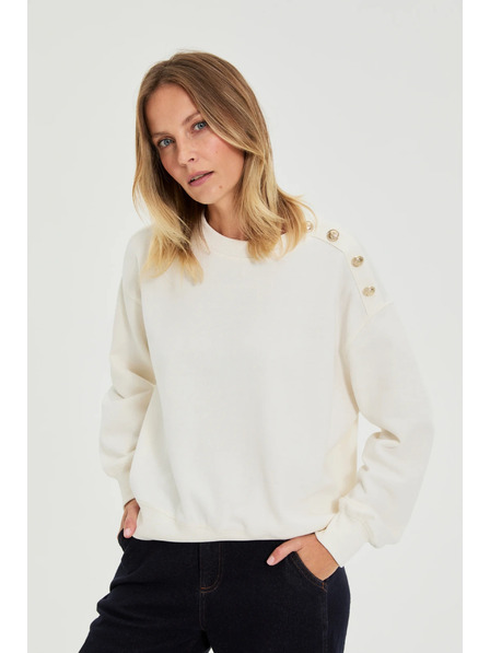 Moodo Hoodie with Decorative Buttons Ecru Moodo
