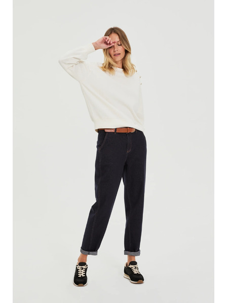 Moodo Hoodie with Decorative Buttons Ecru Moodo