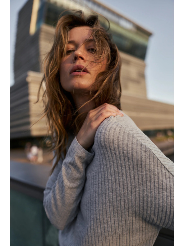 Moodo Rebrasta bluza s dugim rukavima siva Moodo