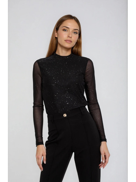Moodo Black Blouse with Transparent Sleeves Moodo