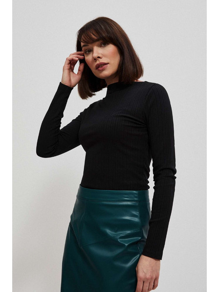 Moodo Uska crna rebrasta bluza s dugim rukavima Moodo